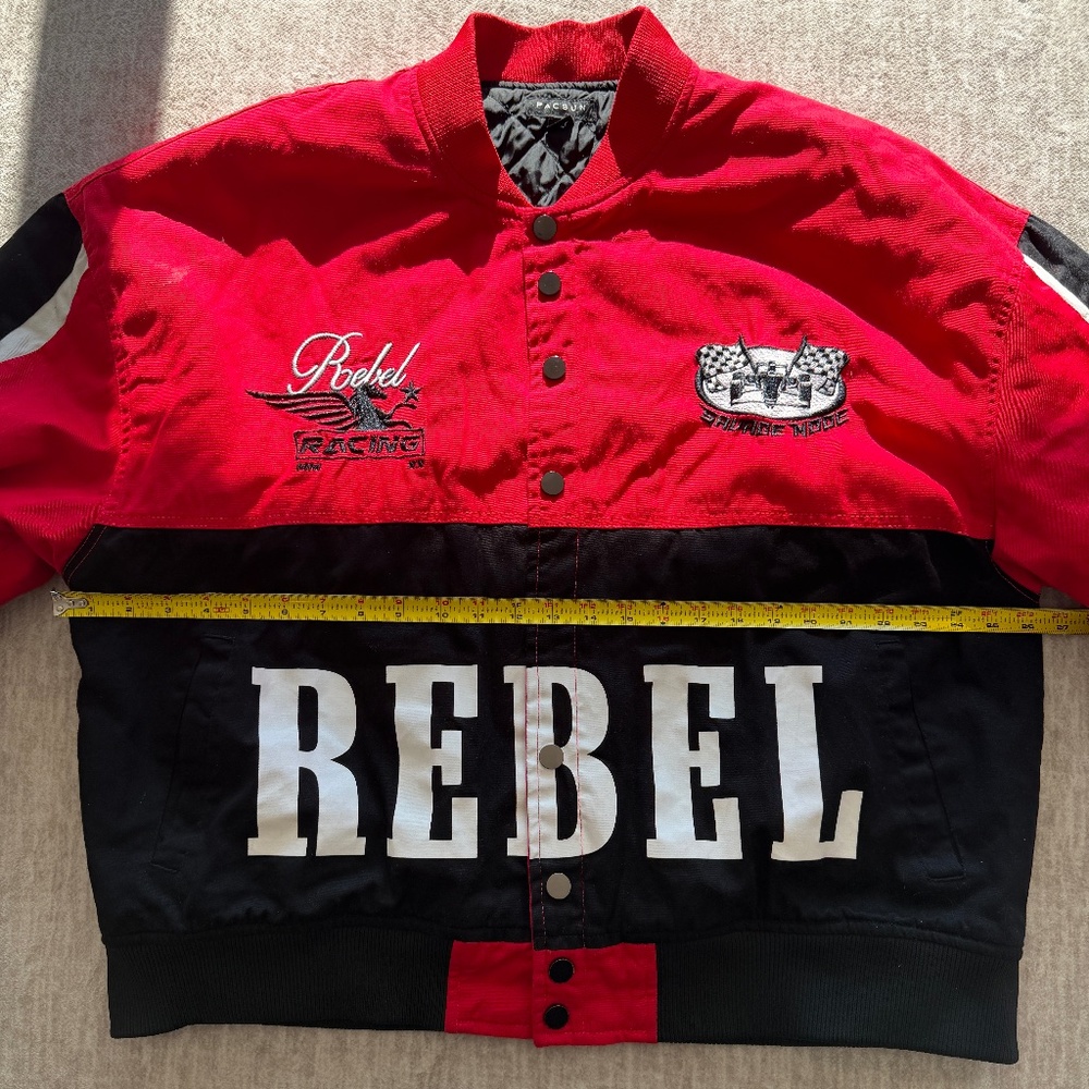 PacSun ‘Rebel’ Racing NASCAR Men L Auto Racing Jacket Red Black White Streetwear